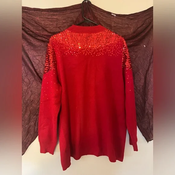 Red knit sweater with sequins. Size 2xl - Picture 3 of 3